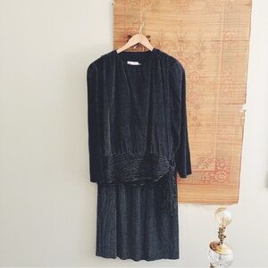 Matching Two Piece Vintage 80s Metallic Blouse and Skirt Set